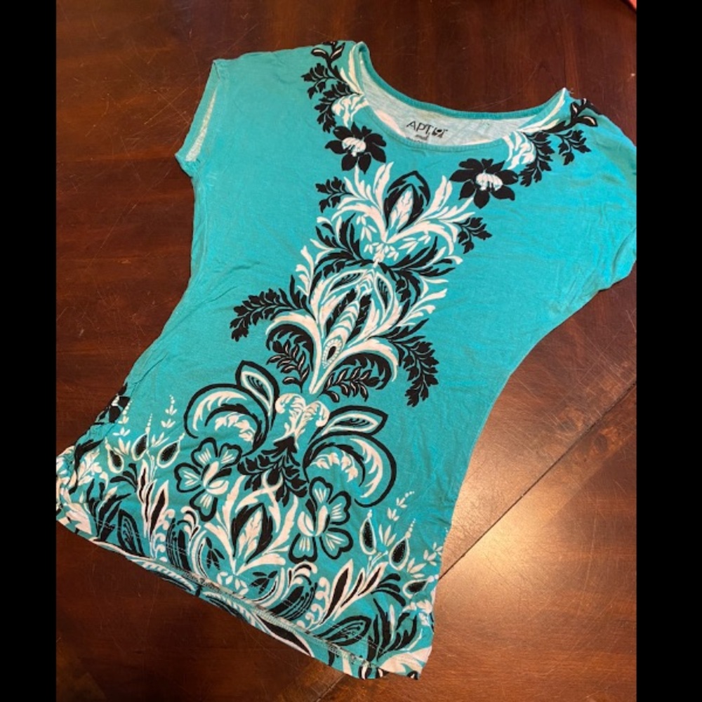 Apt. 9 Turquoise and Black Floral Blouse